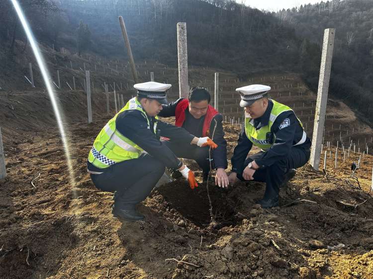 簡篇-渭濱交警植樹節走進竹園溝村共植綠色“平安樹”
