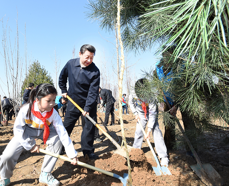 2015年4月3日，習(xí)近平總書記同大家一起植樹。