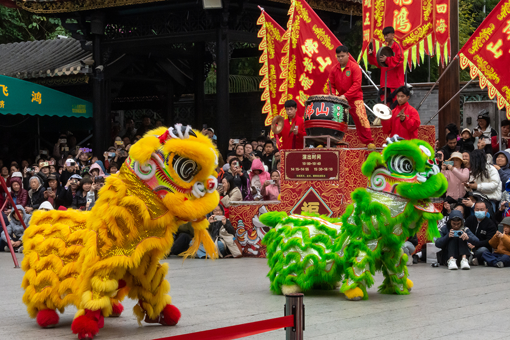 圖為廣東省佛山市祖廟的醒獅表演。